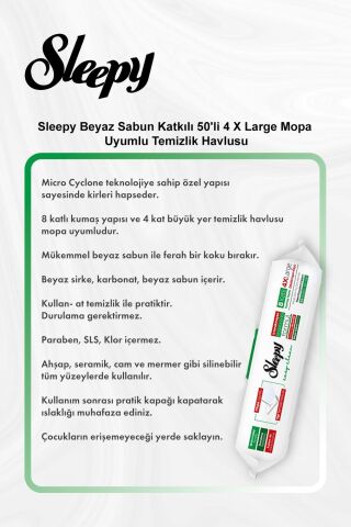 Sleepy Beyaz Sabun Katkılı 50'li 4 X Large Mopa Uyumlu Temizlik Havlusu 5 Al 4 Öde ve Rosie Pamuk