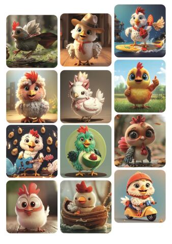 12 ADET Horoz Temalı Tatlı Hayvan Stickerları