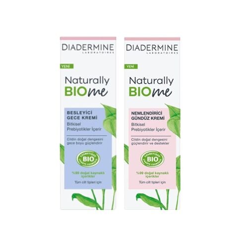Diadermine Naturally Bio Me 2'li Krem Seti, Besleyici Gece Kremi + Nemlendirici Gündüz Kremi 50 ml