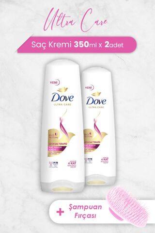 Dove Ultra Care Saç Kremi Uzun Saç Terapisi 350 ml x 2 Adet ve Şampuan Fırçası