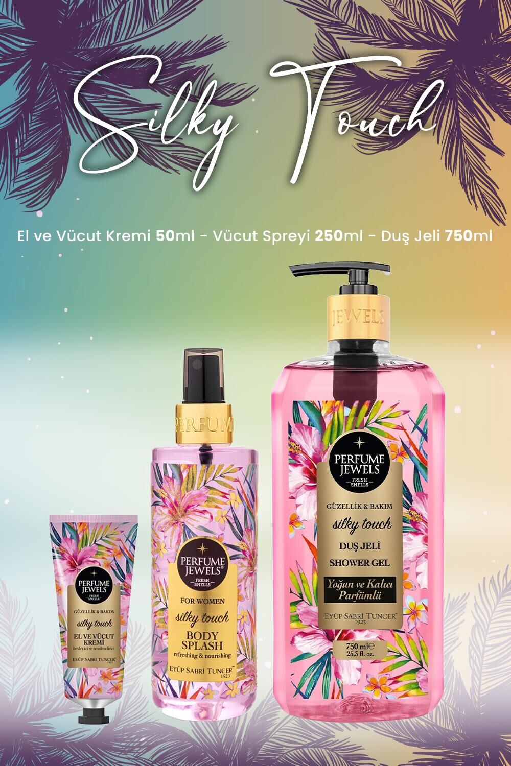 Eyüp Sabri Tuncer Silky Touch Vücut Spreyi 250 ml, Duş Jeli 750 ml ve Krem 50 ml