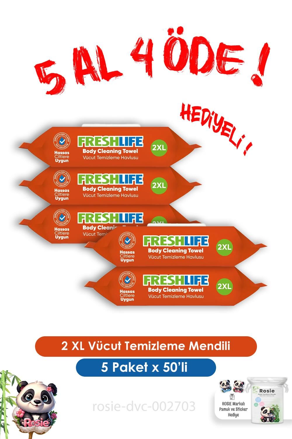 2 XL Vücut Temizleme Havlusu 50'li 5 Al 4 Öde