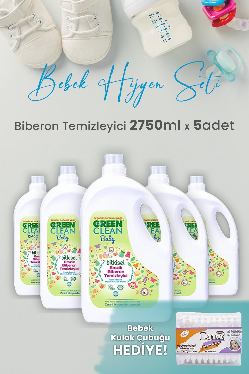 Green Clean Baby Likit Biberon Temizleyici 2750 ml x 5 Adet ve Hediyeli