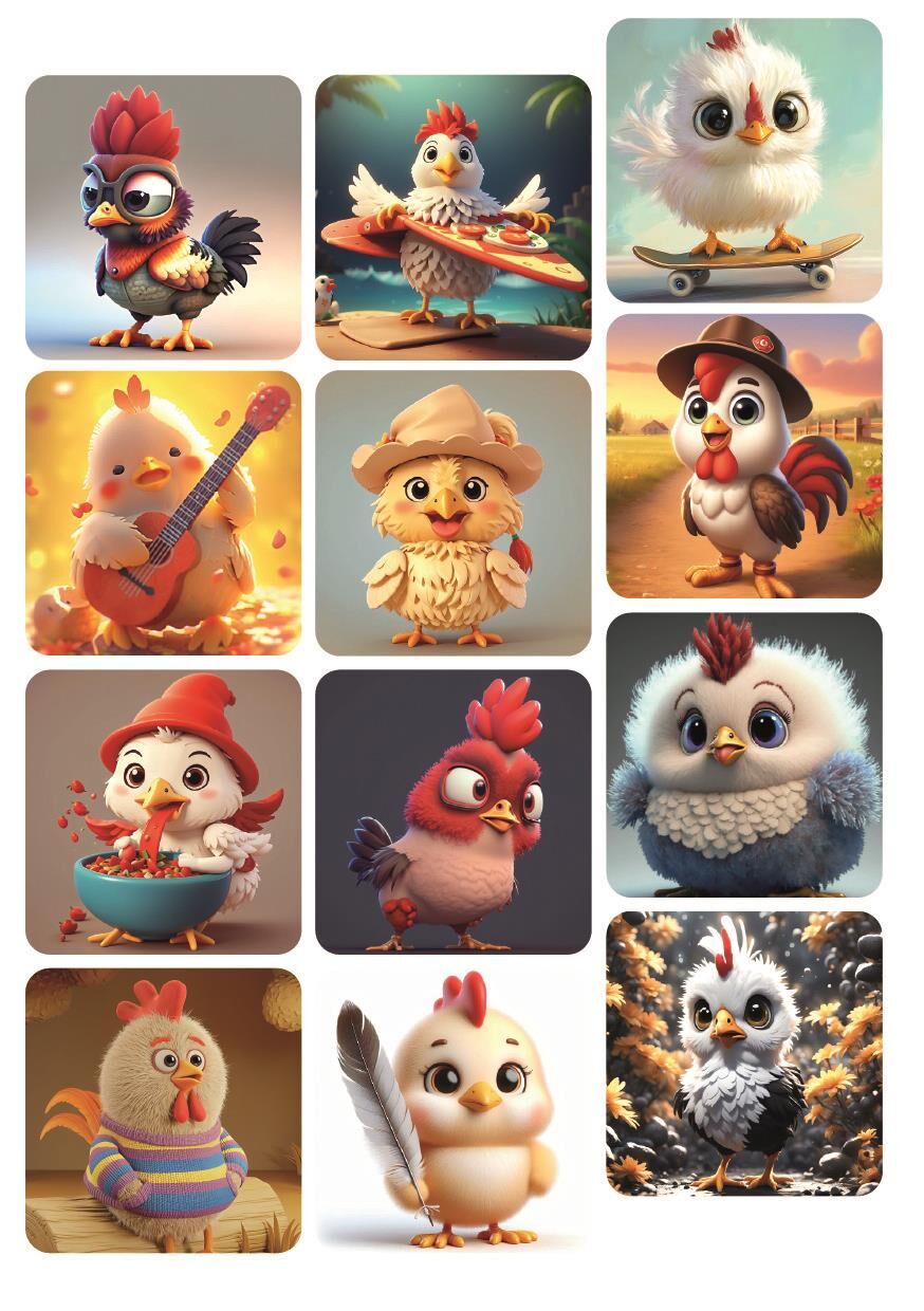 12 ADET Tatlı Hayvan Stickerlar Horoz