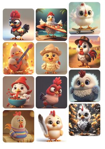12 ADET Tatlı Hayvan Stickerlar Horoz