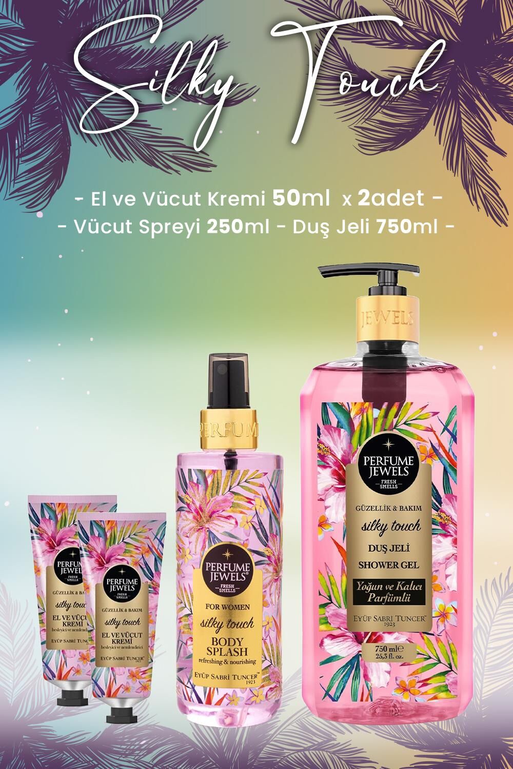 Eyüp Sabri Tuncer Silky Touch Vücut Spreyi 250 ml, Duş Jeli 750 ml ve Krem 50 ml x 2 Adet