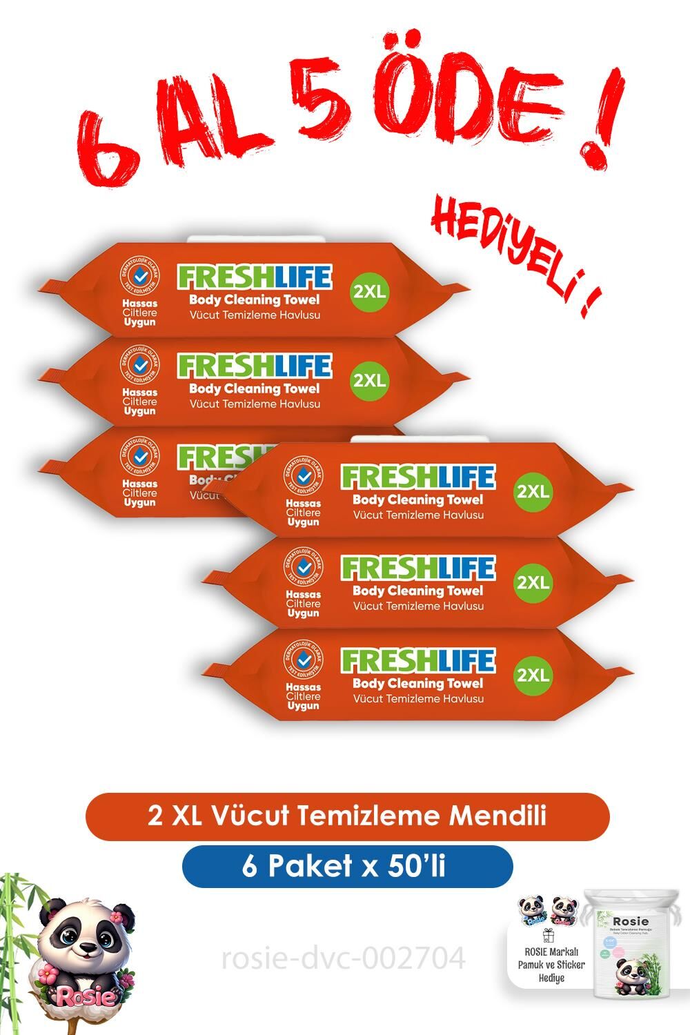 6 Al 5 Öde 50'li 2 XL Vücut Temizleme Havlusu