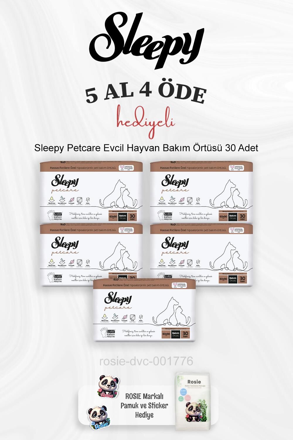 Sleepy Petcare Evcil Hayvan Bakım Örtüsü 30 Adet 5 Al 4 Öde ve Rosie Pamuk