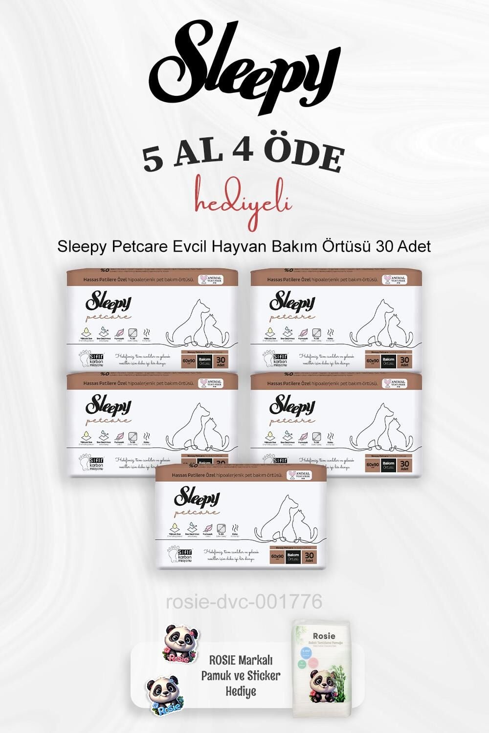 Sleepy Petcare Evcil Hayvan Bakım Örtüsü 30 Adet 5 Al 4 Öde ve Rosie Pamuk
