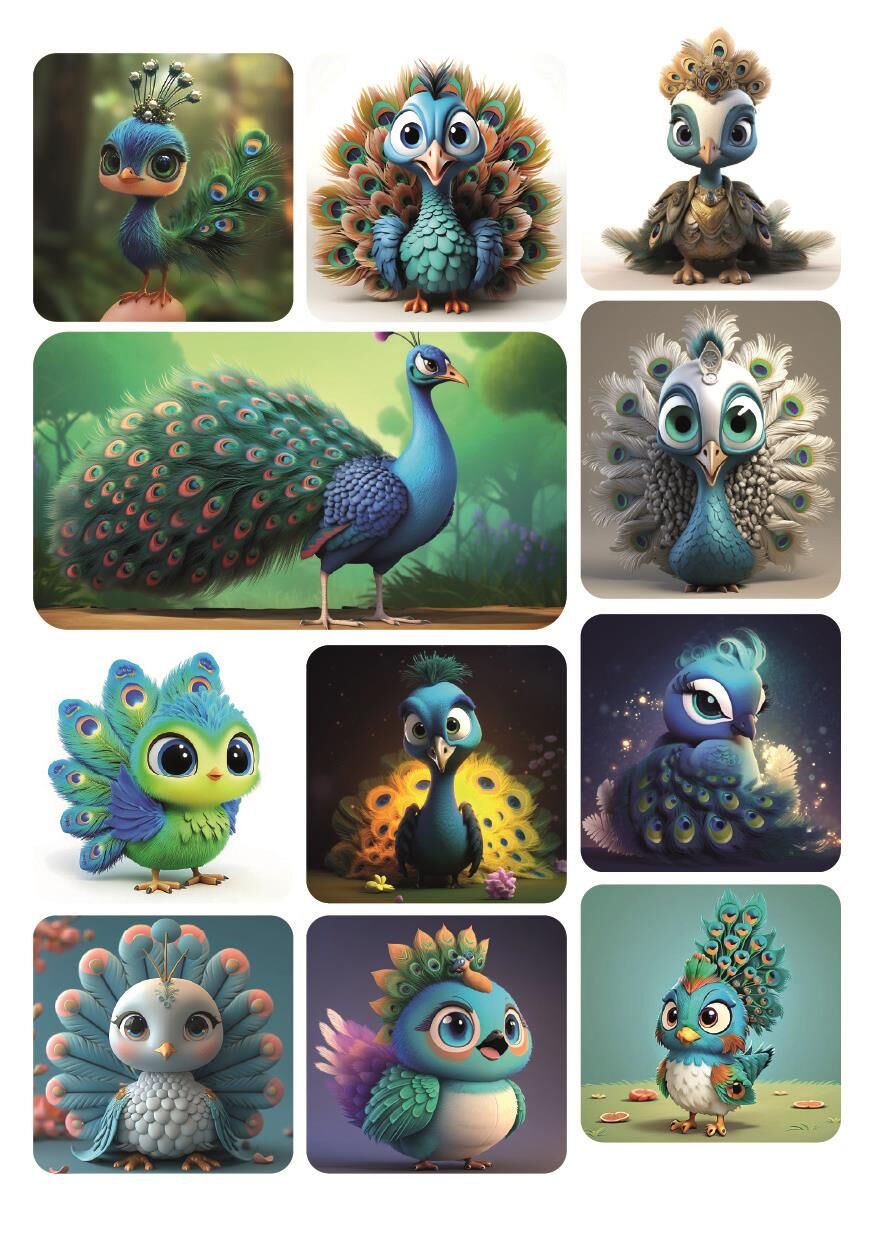 11 ADET Tavus Kuşu Serisi Tatlı Hayvan Stickerlar