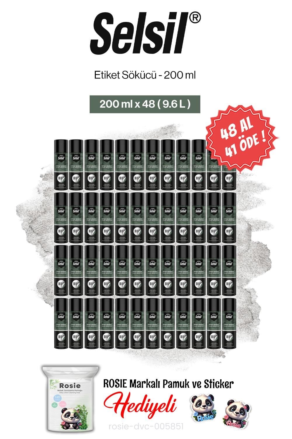 Selsil 200 ml, 48 AL 41 ÖDE Etiket Sökücü ve rosie pamuk