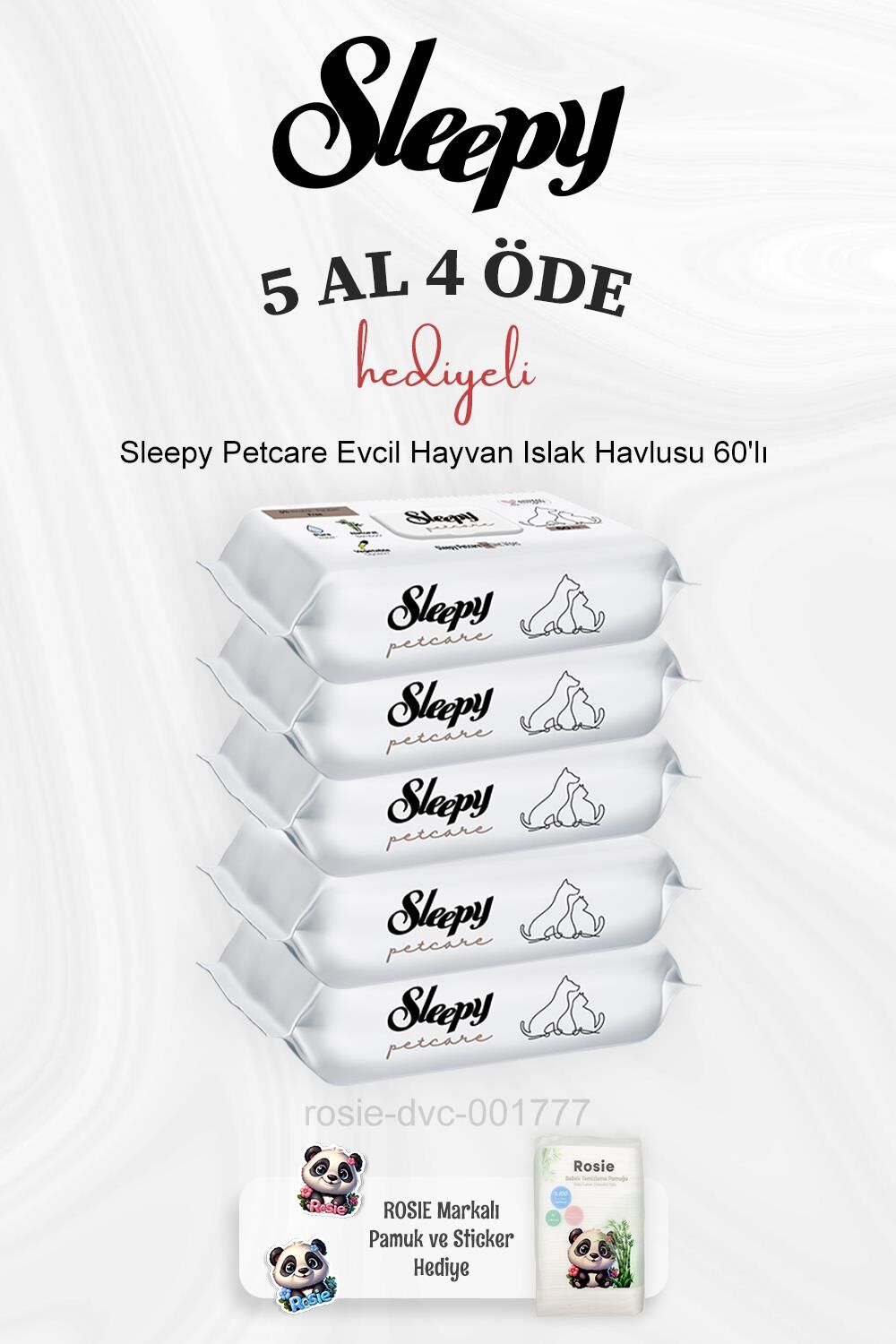 Sleepy Petcare Evcil Hayvan Islak Havlusu 60'lı 5 Al 4 Öde ve Rosie Pamuk