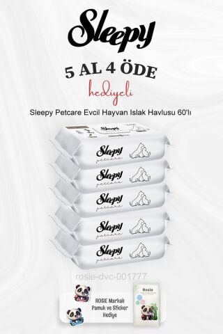 Sleepy Petcare Evcil Hayvan Islak Havlusu 60'lı 5 Al 4 Öde ve Rosie Pamuk
