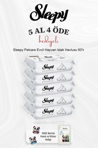 Sleepy Petcare Evcil Hayvan Islak Havlusu 60'lı 5 Al 4 Öde ve Rosie Pamuk