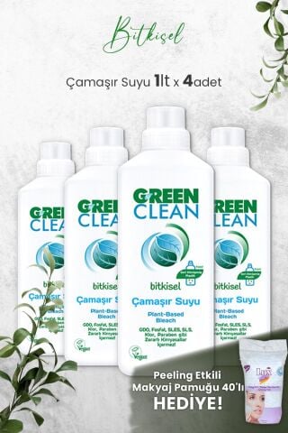 U Green Clean Bitkisel Çamaşır Suyu 1 L x 4 Adet ve Hediyeli