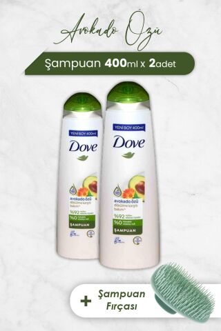 Dove Saç Bakım Şampuanı Avokado Özü 400 ml x 2 Adet ve Şampuan Fırçası