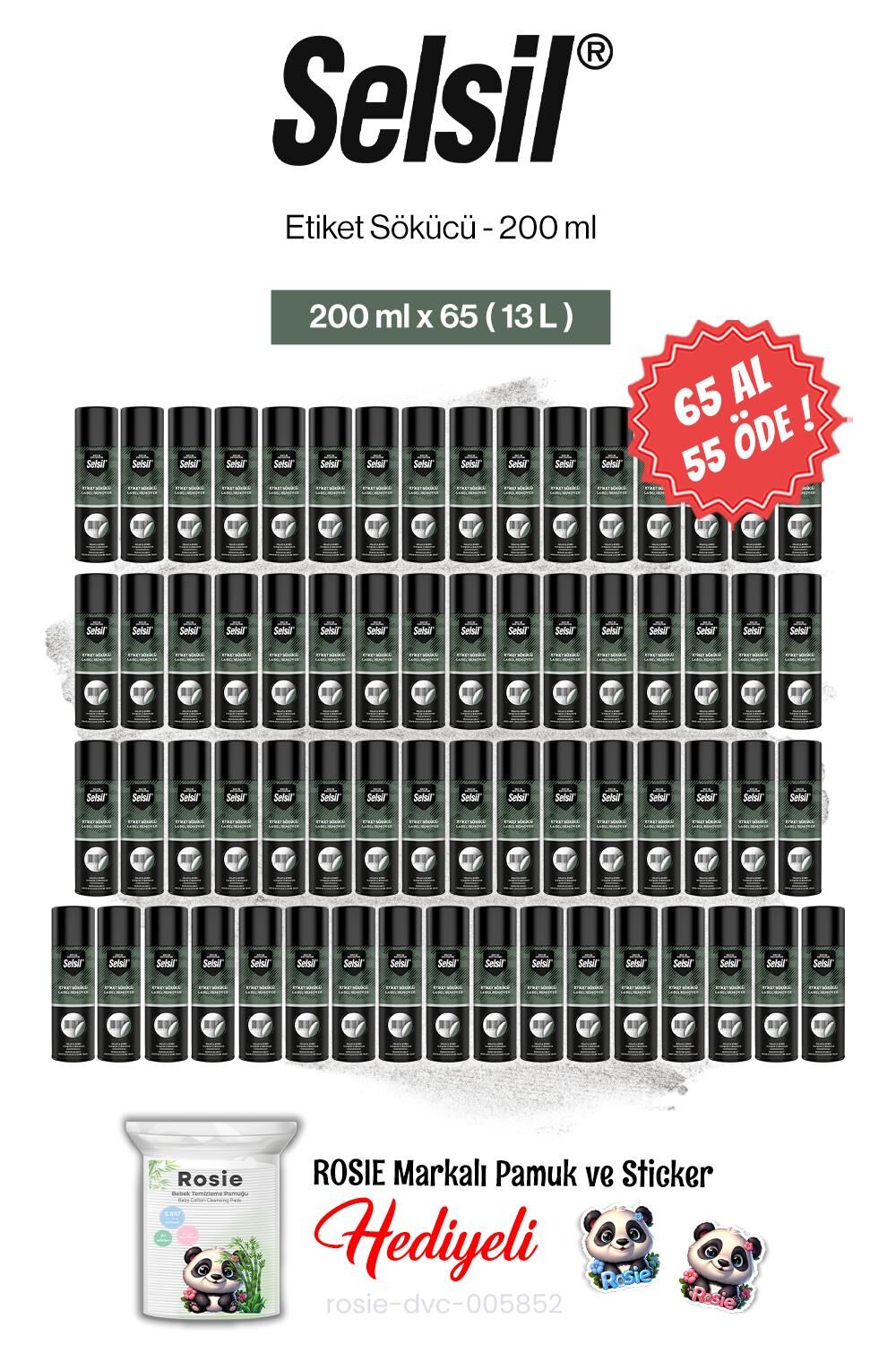 Selsil 65 AL 55 ÖDE, 200 ml Etiket Sökücü ve rosie pamuk