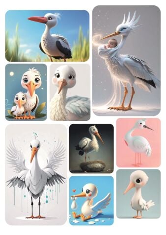 9 ADET Leylek Serisi Temalı Tatlı Hayvan Stickerlar