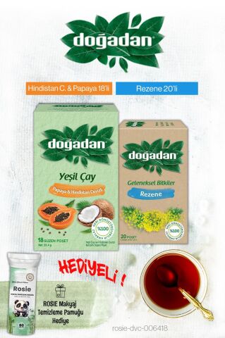 Doğadan Hindistan Cevizi Papaya ve Rezene Poşet Çay ve Rosie Hediyeli