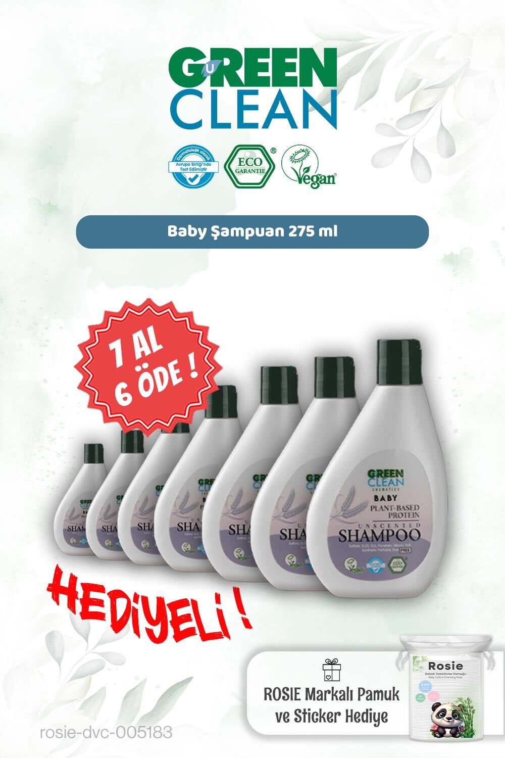 Green Clean Baby Şampuan 275 ml 7 AL 6 ÖDE ve Rosie Hediye