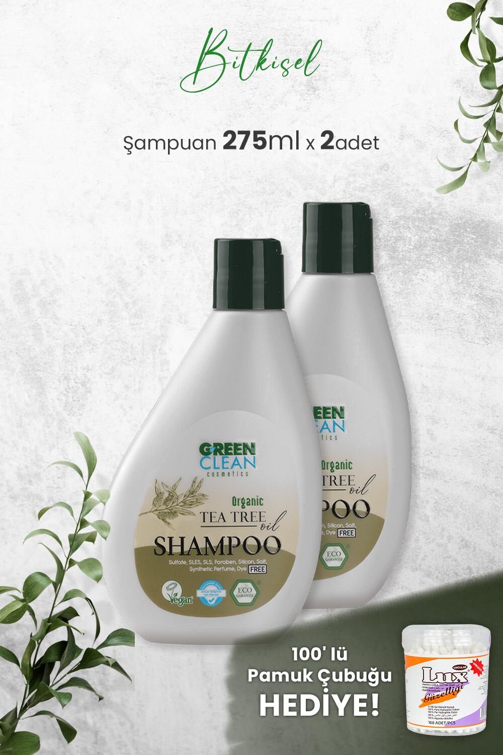 Green Clean Şampuan Tea Tree 275 ml x 2 Adet ve Hediyeli