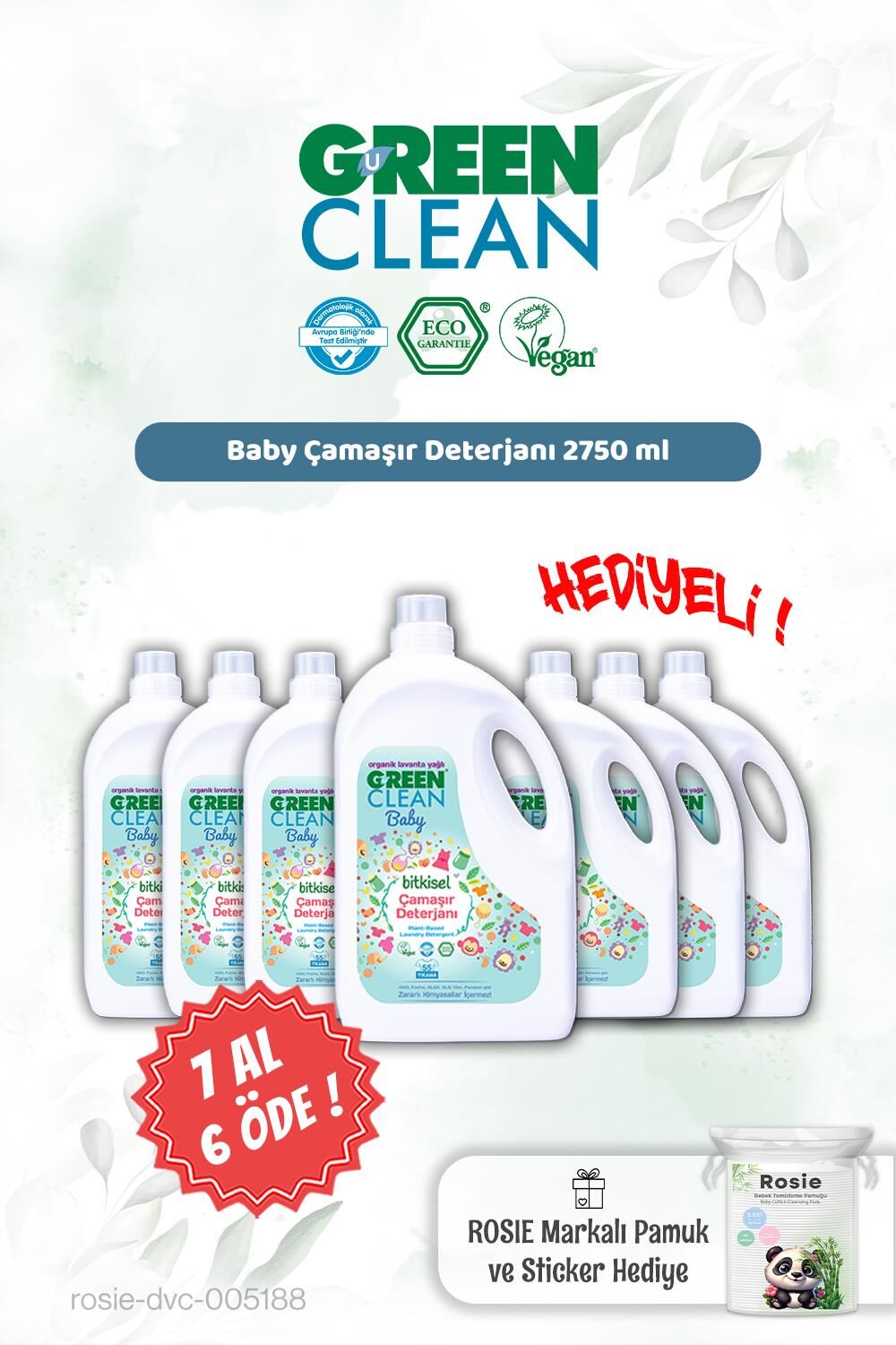 Green Clean 2750 ml Baby Çamaşır Deterjanı 7 AL 6 ÖDE ve Rosie Hediye