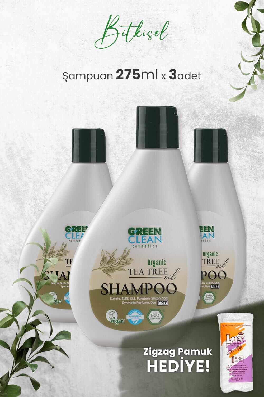 Green Clean Şampuan Tea Tree 275 ml x 3 Adet ve Hediyeli