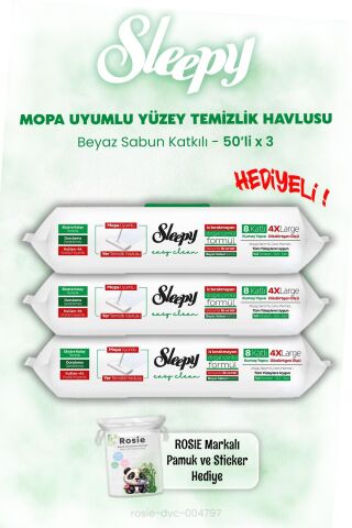 Sleepy Mopa Uyumlu Beyaz Sabunlu Islak Mendil 50'li x 3 ve ROSIE