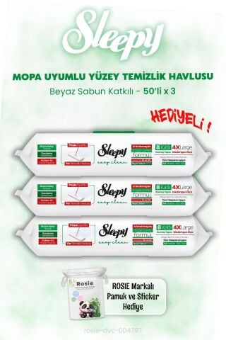 Sleepy Mopa Uyumlu Beyaz Sabunlu Islak Mendil 50'li x 3 ve ROSIE