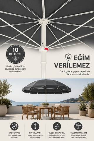 Antrasit renk 240 çap/10 telli Bahçe, Güneş Şemsiyesi