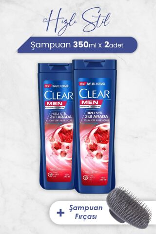 Clear Men Şampuan Hızlı Stil 2'si 1 Arada 350 ml x 2 Adet ve Şampuan Fırçası