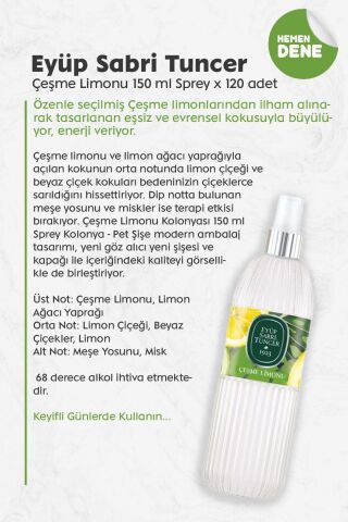 Mevlüd İçin Hediyelik Sprey Kolonya Çeşme Limonu 150 ml x 120 adet