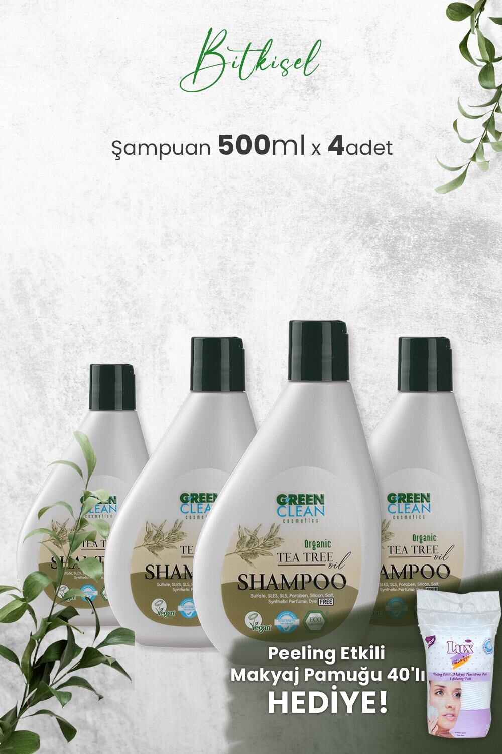 Green Clean Şampuan Tea Tree 275 ml x 4 Adet ve Hediyeli
