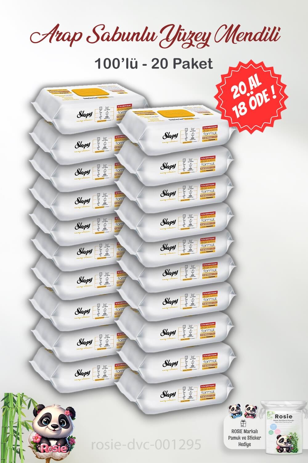 20 AL 18 ÖDE Sleepy Arap Sabunu Katkılı Yüzey Havlusu 100' lü ve ROSIE