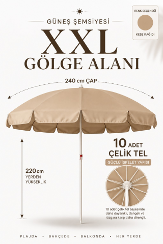 Bahçe, Güneş Şemsiyesi Kese Kağıdı Renk 240 çap/10 telli