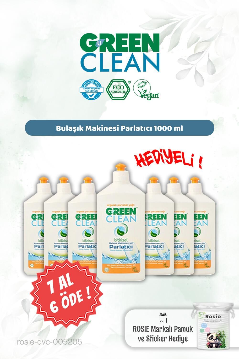 Green Clean Bulaşık Mak. Parlatıcı 500 ml 7 AL 6 ÖDE ve Rosie Hediye