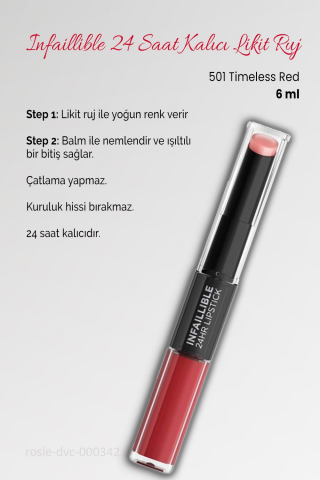 3 Adet Loreal Paris Infaillible 24H Kalıcı Likit Ruj 501 Timeless Red ve ROSIE