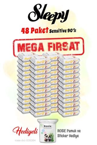 Sleepy Mega 48 paket 90'lı Sensitive Islak Bebek Havlusu ve Rosie hediye
