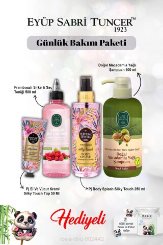 Macadamia Şampuan, Frambuaz Tonik, Vücut Spreyi Splash Silky Touch ve Kremi ve Rosie