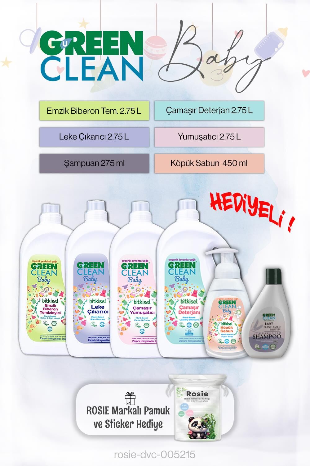 Green Clean Büyük Boy Baby Serisi ve Rosie pamuk hediye