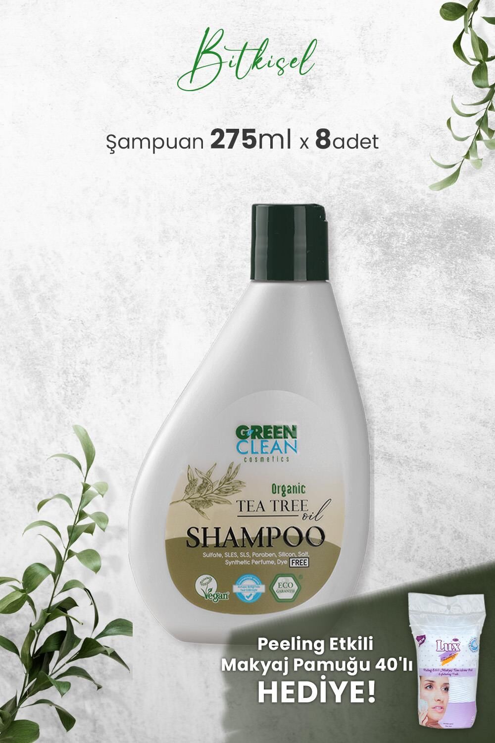 Green Clean Şampuan Tea Tree 275 ml x 8 Adet ve Hediyeli