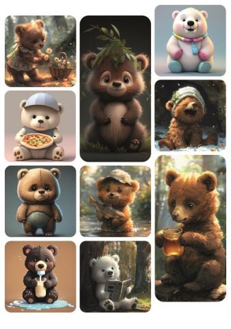 10 ADET Ayı Temalı Şirin Sticker