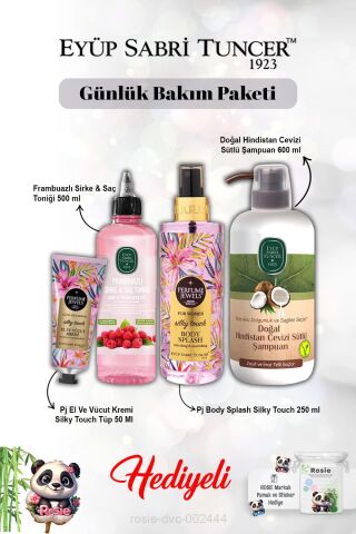 Hindistan Cevizi Şampuan, Frambuaz Tonik, Vücut Spreyi Splash Silky Touch ve Kremi ve Rosie