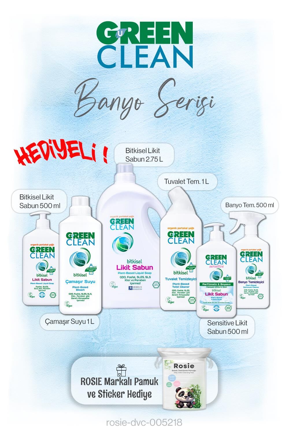 Green Clean Banyo Serisi 6'lı ve Rosie pamuk Hediye