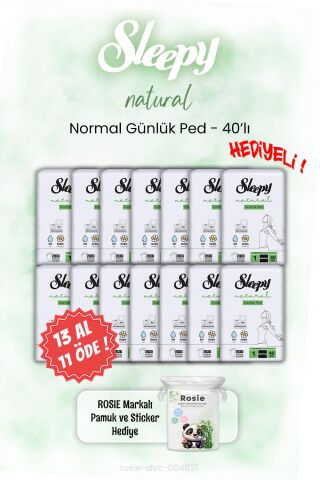 Sleepy 13 AL 11 ÖDE Natural Normal Günlük Ped 40'lı ve ROSIE