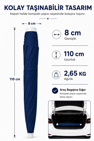 Mavi Plaj Şemsiyesi 200 cm çap/10 telli, eğim verilebilir