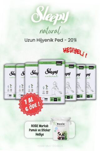 7 AL 6 ÖDE Sleepy Natural Hijyenik Ped Uzun 20'li ve ROSIE