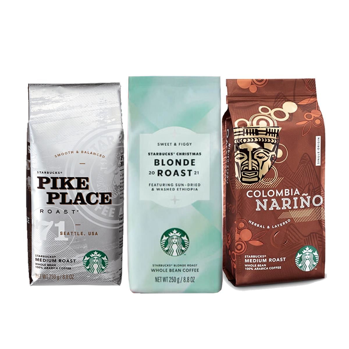 Starbucks Christmas 2021 Blonde Roast, Pike Place ve Colombia Çekirdek Kahve