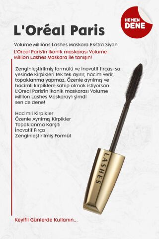 Loreal Paris Volume Millions Lashes Maskara Ekstra Siyah