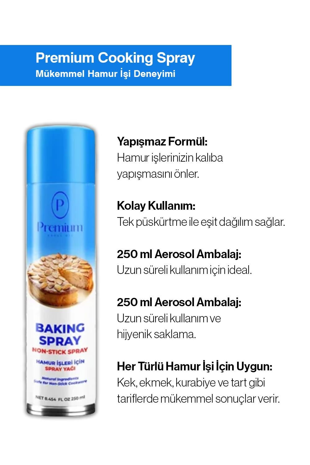 Premium Baking Spray, Hamur İşleri için Sprey Yağı 250 ml